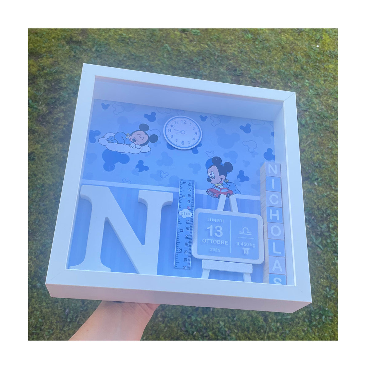 Quadretto Nascita Topolino in 3D - Azzurro