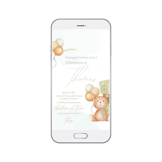 Invito Digitale - Battesimo a tema orsetto
