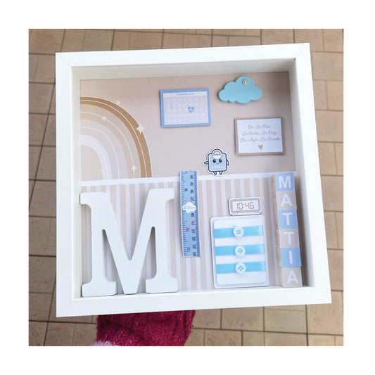 Quadretto Nascita Personalizzato con nome, data, ora, peso. Tema Arcobaleno