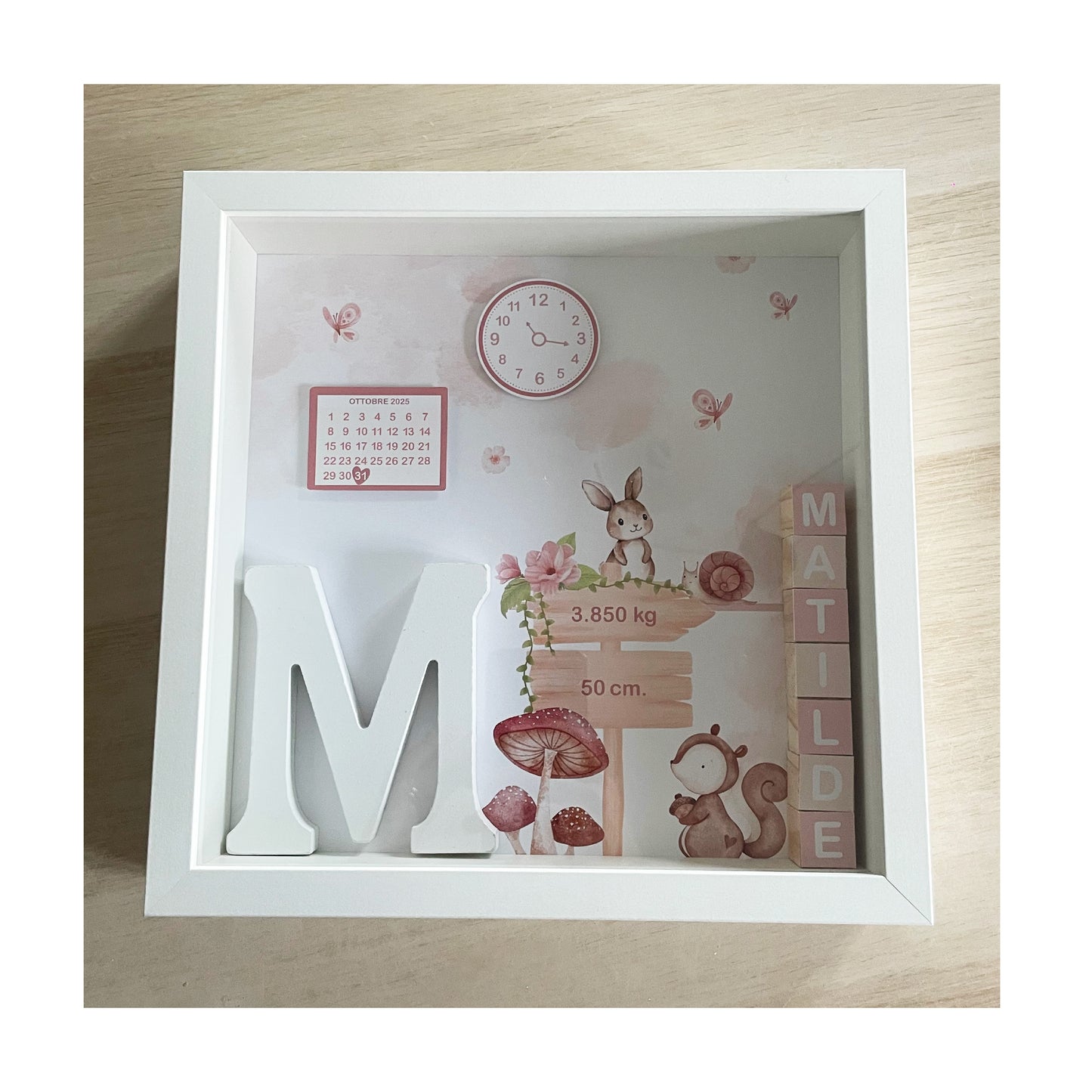 Quadretto nascita bimba a tema animali del bosco