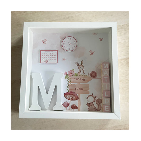 Quadretto nascita bimba a tema animali del bosco