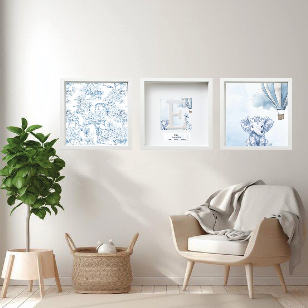 Set Quadretti Nascita Safari Blu • Bimbo